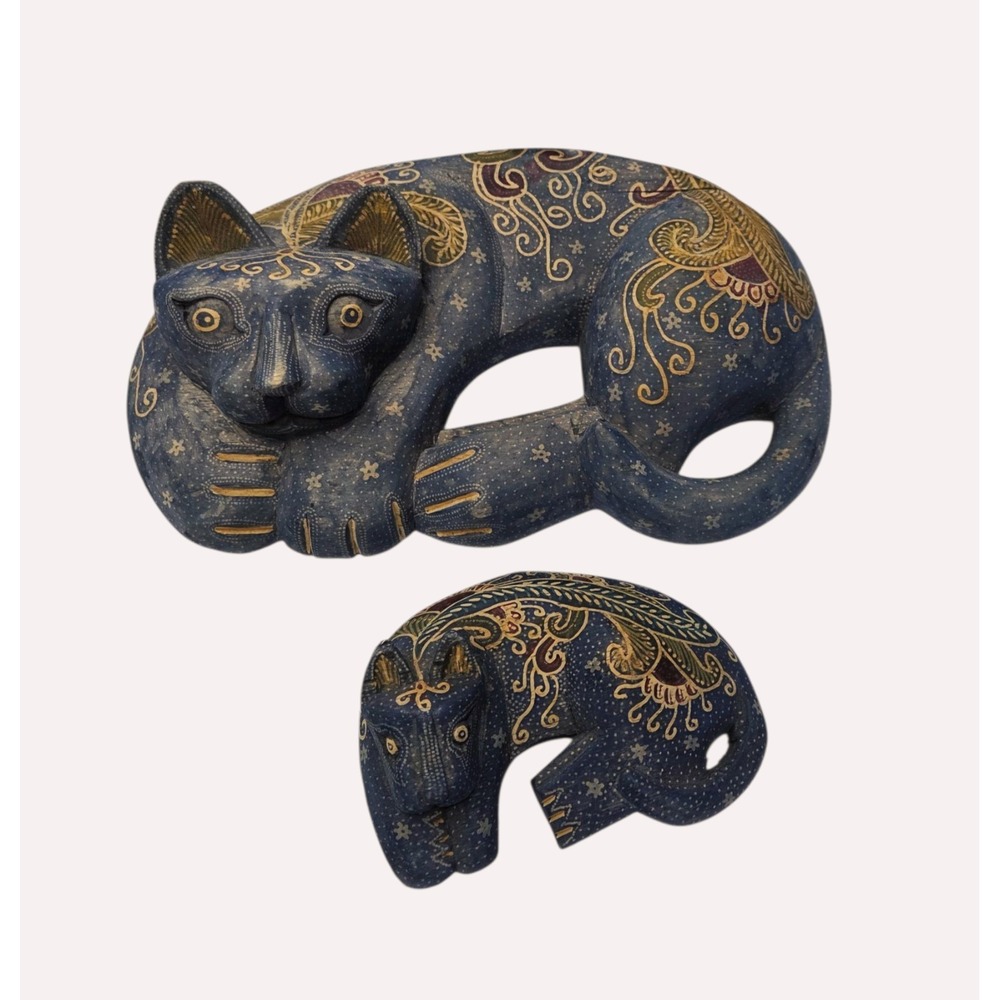 Pier 1 Blue Wooden Handpainted Cats Discontinued Wall Hangings Cat Kitten Vtg